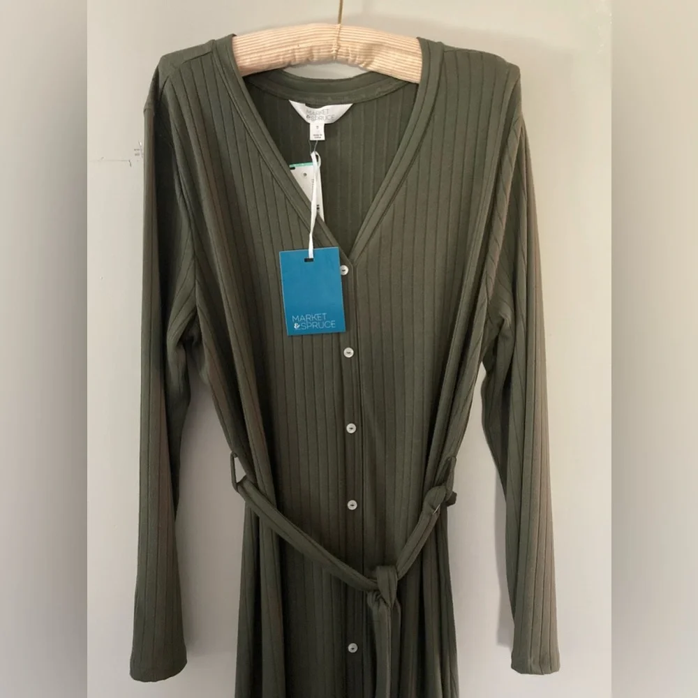 Market & Spruce Olive Ribbed Long-Sleeve Button-Front Maxi Dress - Picture 4 of 5